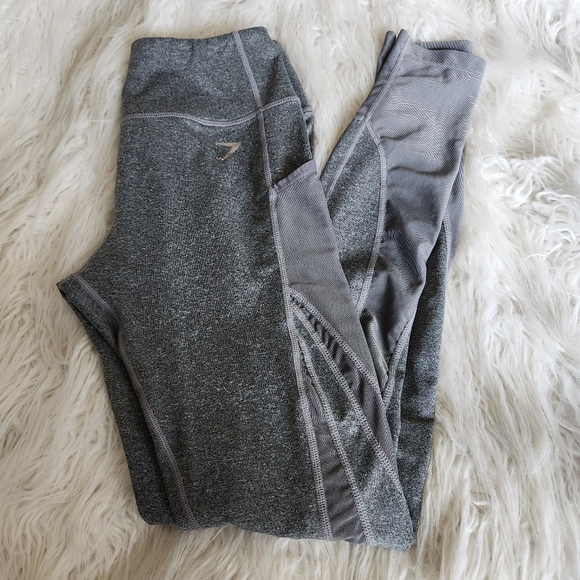 Gymshark Leggings Mesh Panel Pockets Gray Full Length 28"  size M - Picture 11 of 11